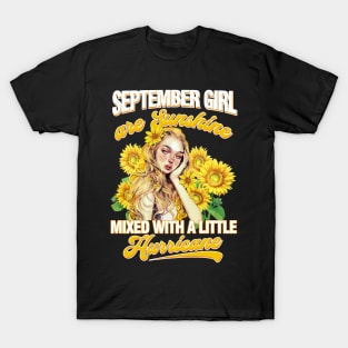 September Girl Sunshine Mixed Hurricane Shirt Cancer Leo Birthday T-Shirt